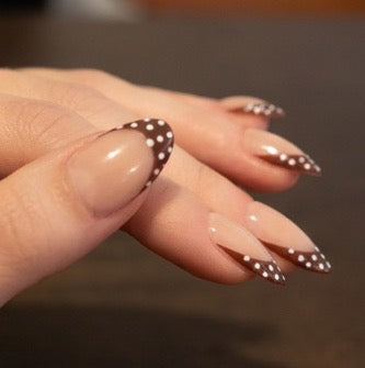 Short Almond Dotty French Press On Nails | The Royal Ascot Visitor | Touch of Capital Nails
