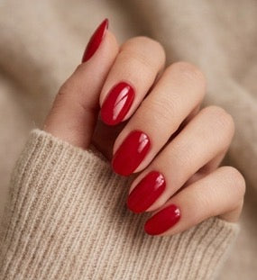 Short Oval Bold Red Press On Nails | The Dealmaker | Touch of Capital Nails