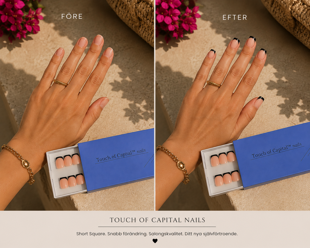 Square Press On Nails | Mini Black French | Short | Touch of Capital Nails