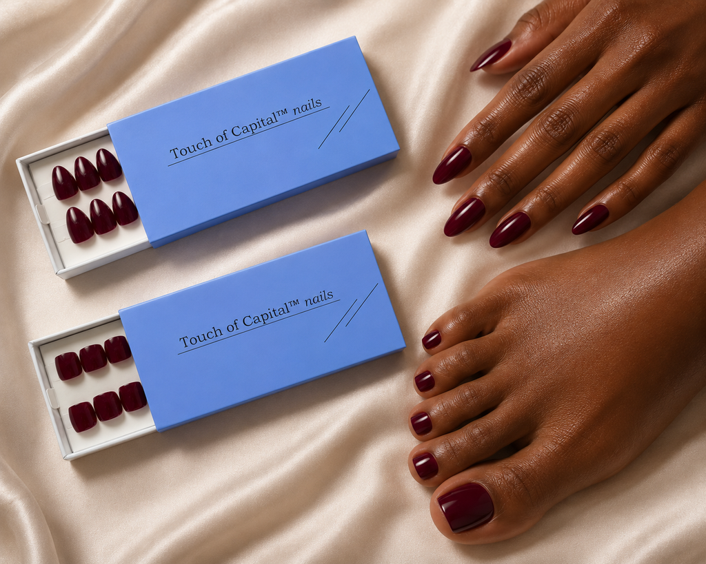 Almond Press On Nails | Dark Burgundy Red | Short | Touch of Capital Nails
