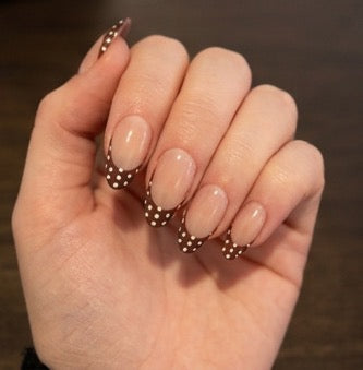 Short Almond Dotty French Press On Nails | The Royal Ascot Visitor | Touch of Capital Nails