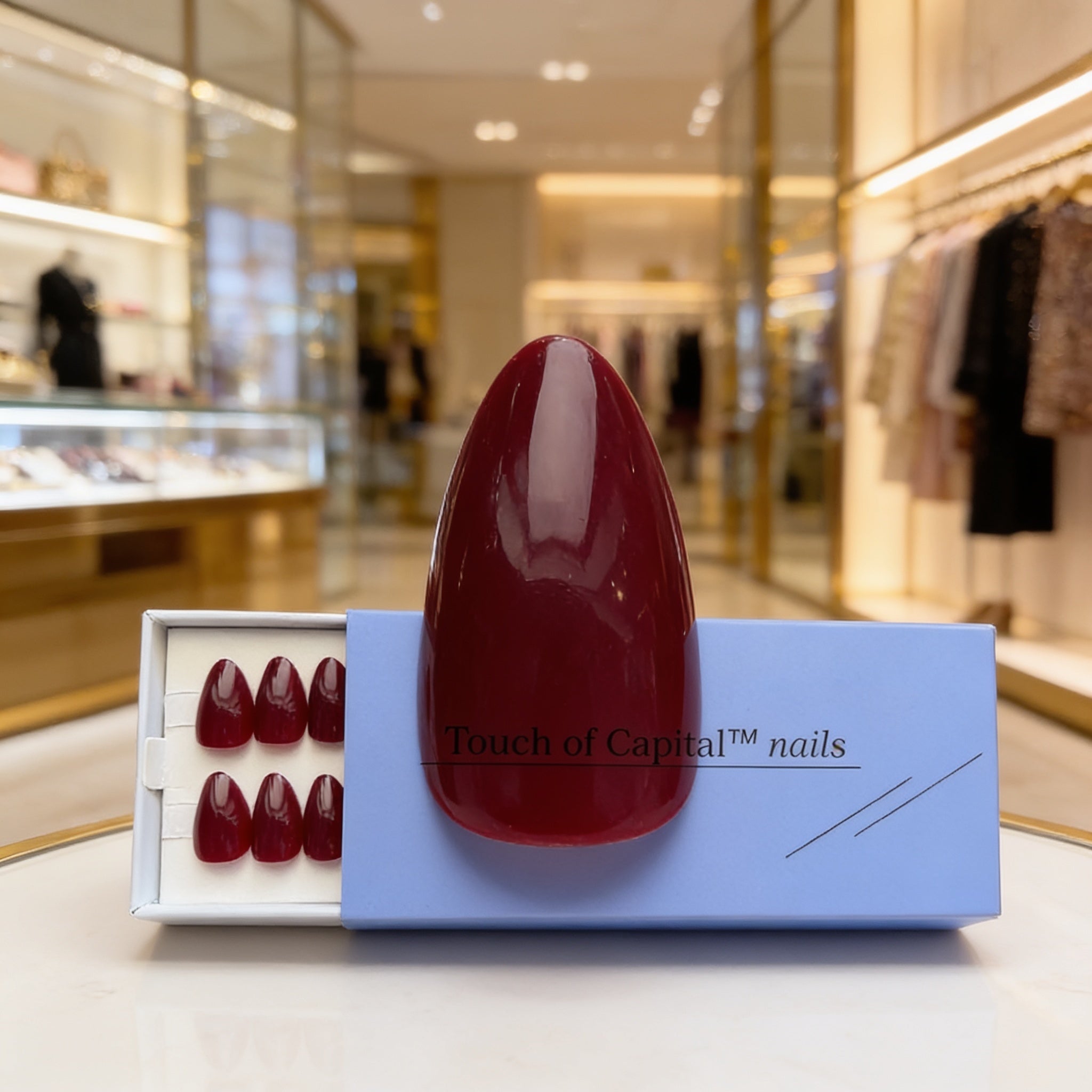 Almond Press On Nails | Dark Burgundy Red | Short | Touch of Capital Nails