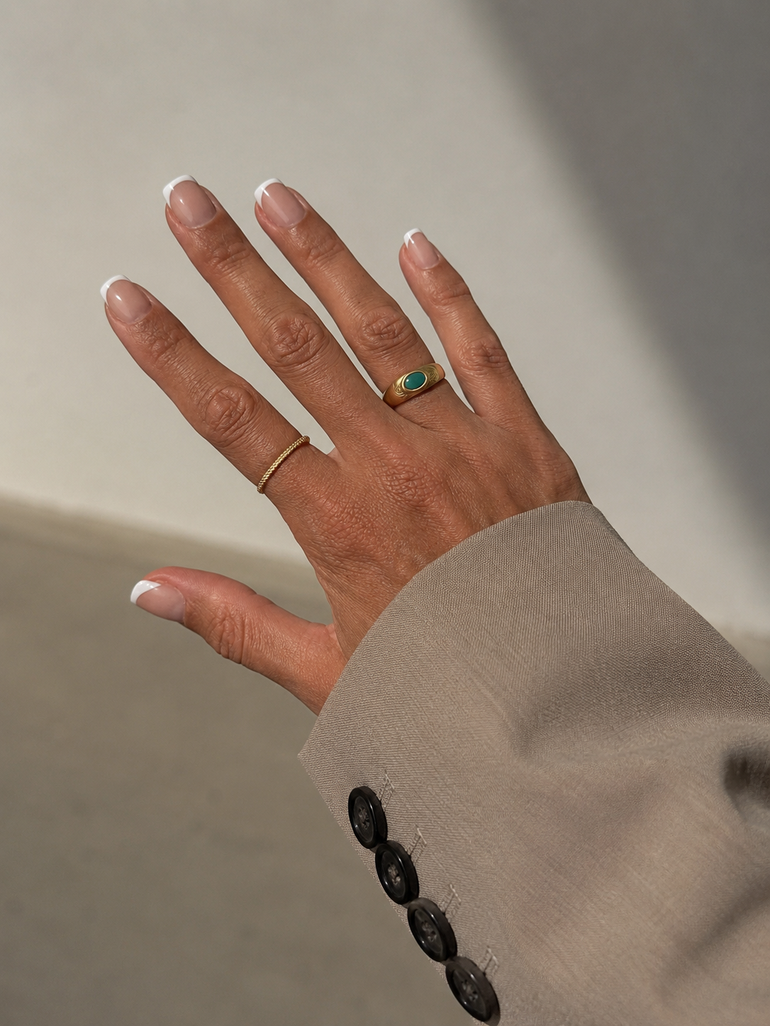 Square Press On Nails | Soft Champagne Beige French| Short | Touch of Capital Nails