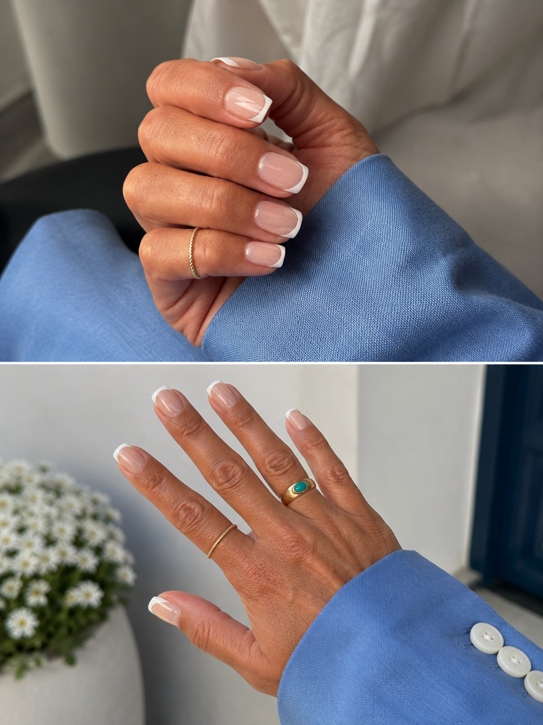 Square Press On Nails | Soft Champagne Beige French| Short | Touch of Capital Nails