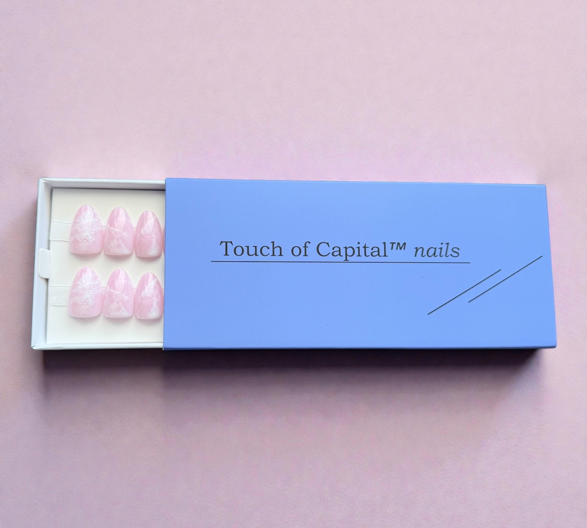 Press On Nails – Pink White Rose Elegance | Short Almond | Touch of Capital Nails