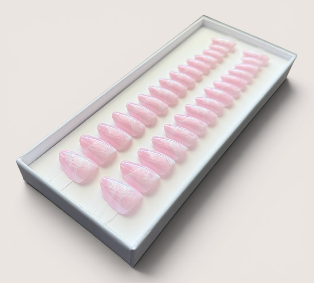 Press On Nails – Pink White Rose Elegance | Short Almond | Touch of Capital Nails
