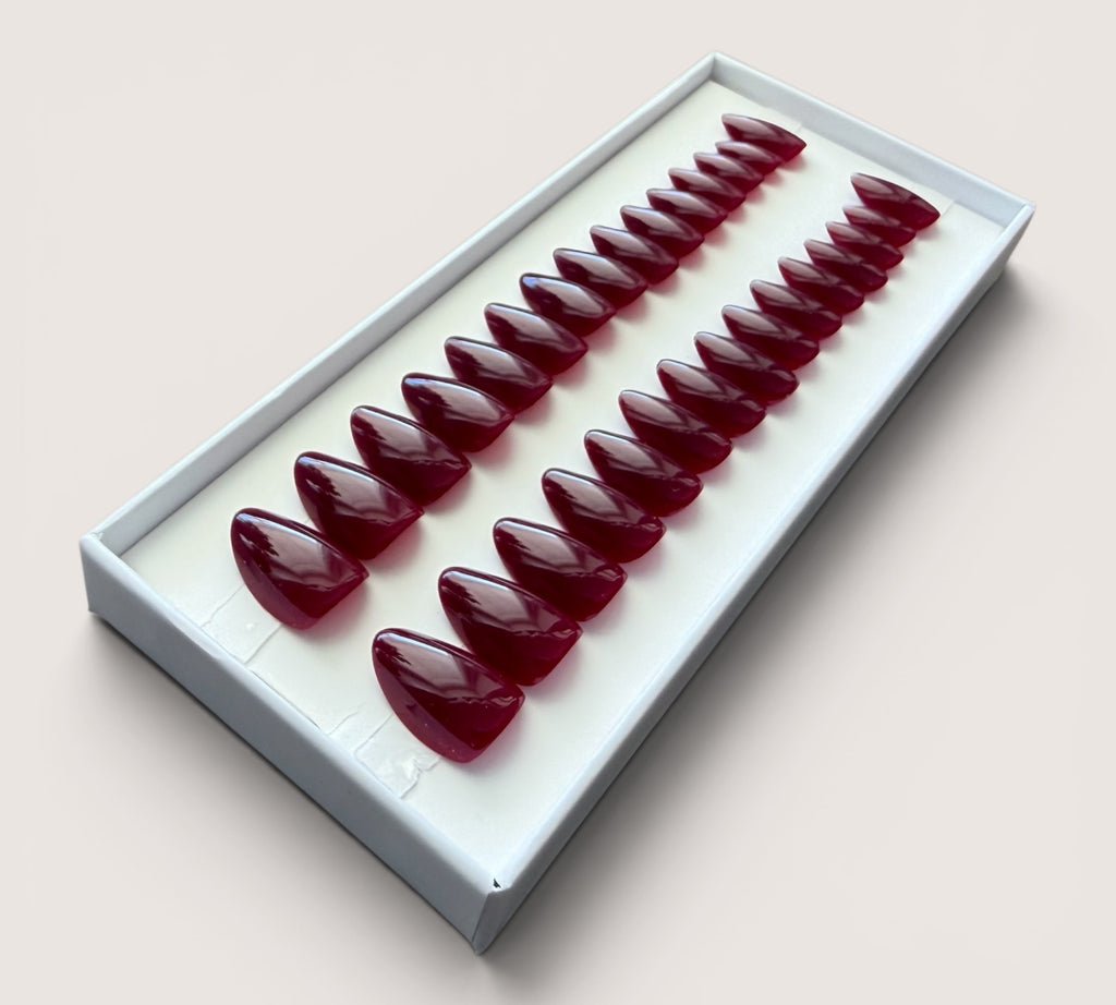 Press On Nails – Dark Burgundy Red | Short Almond | Touch of Capital Nails