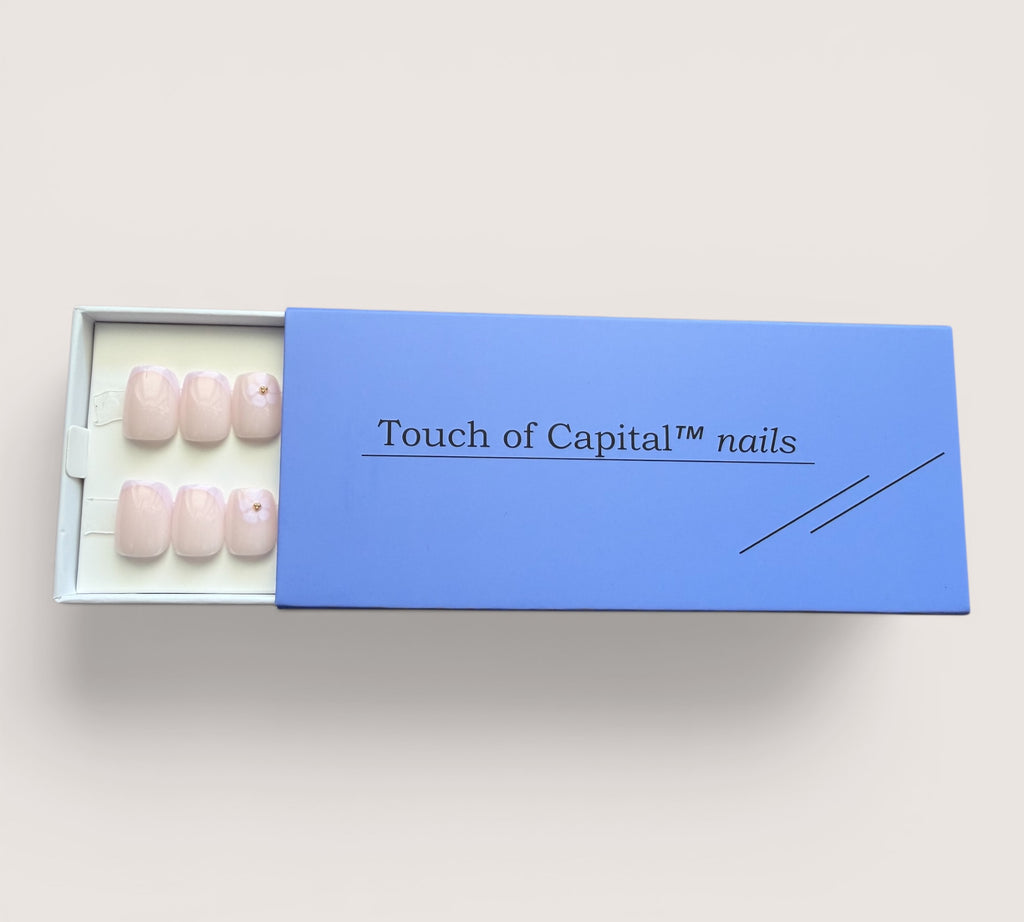 Press On Nails – Bloomy French | Short Square | Touch of Capital Nails