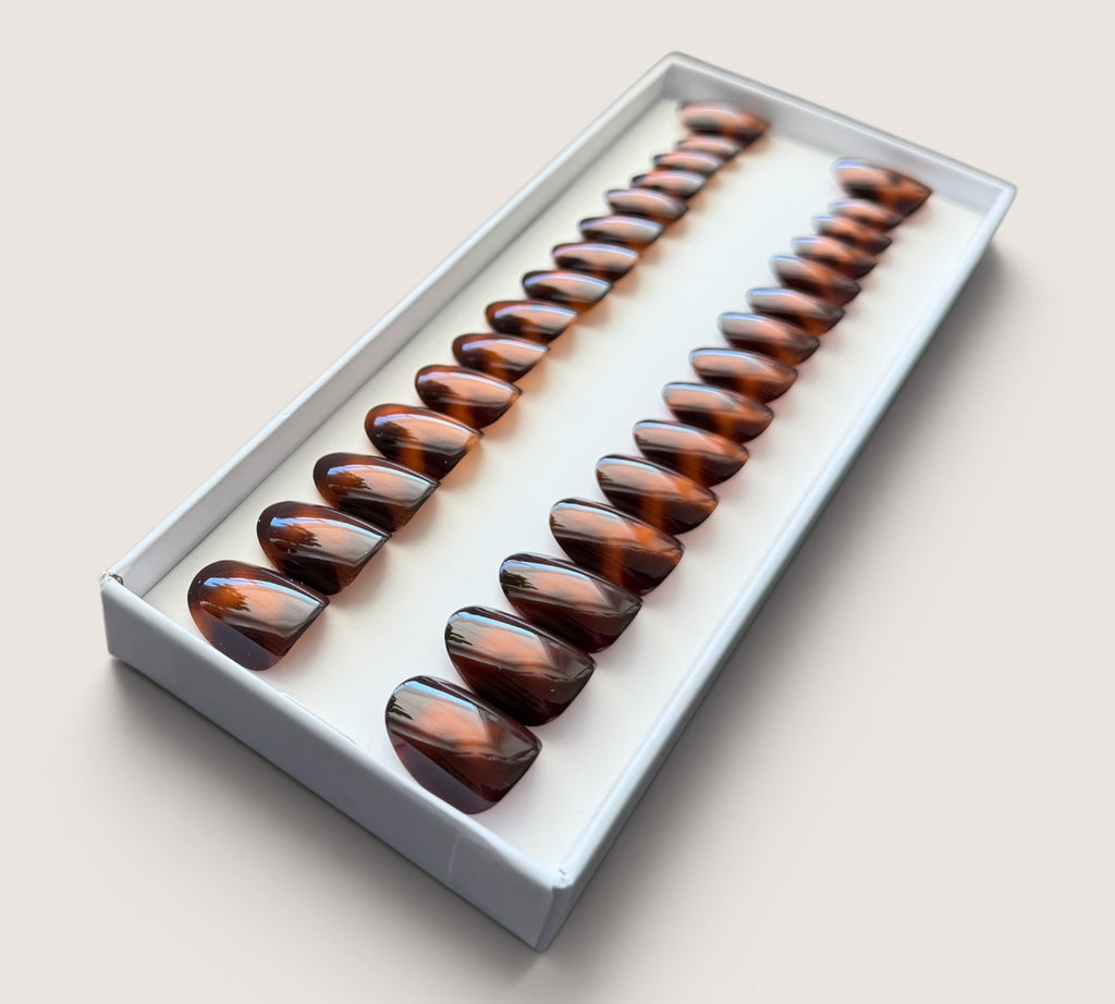 Press On Nails – Turtle Brown | Short Oval | Touch of Capital Nails