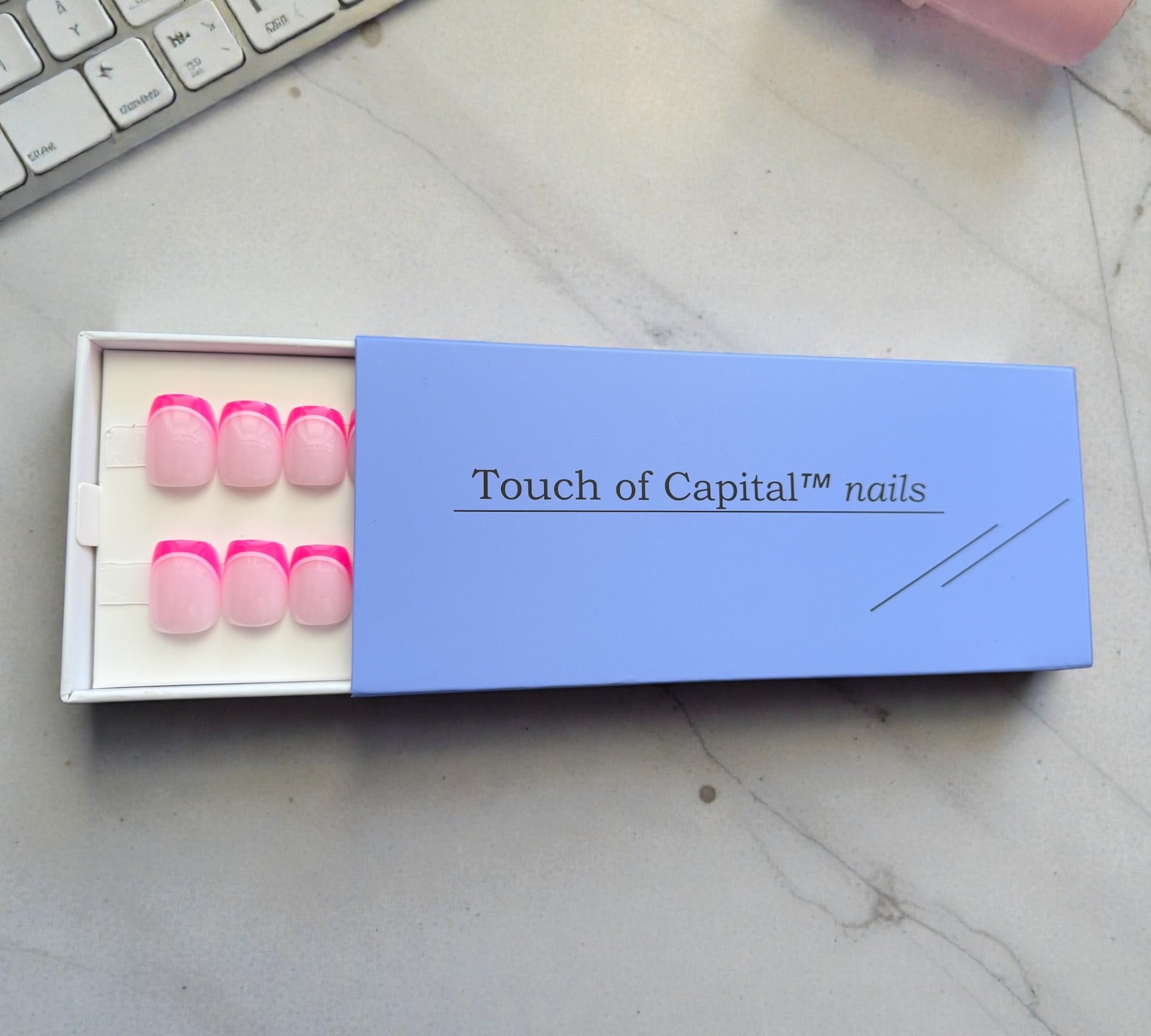 Press On Nails – Mini Pink French | Short Square | Touch of Capital Nails