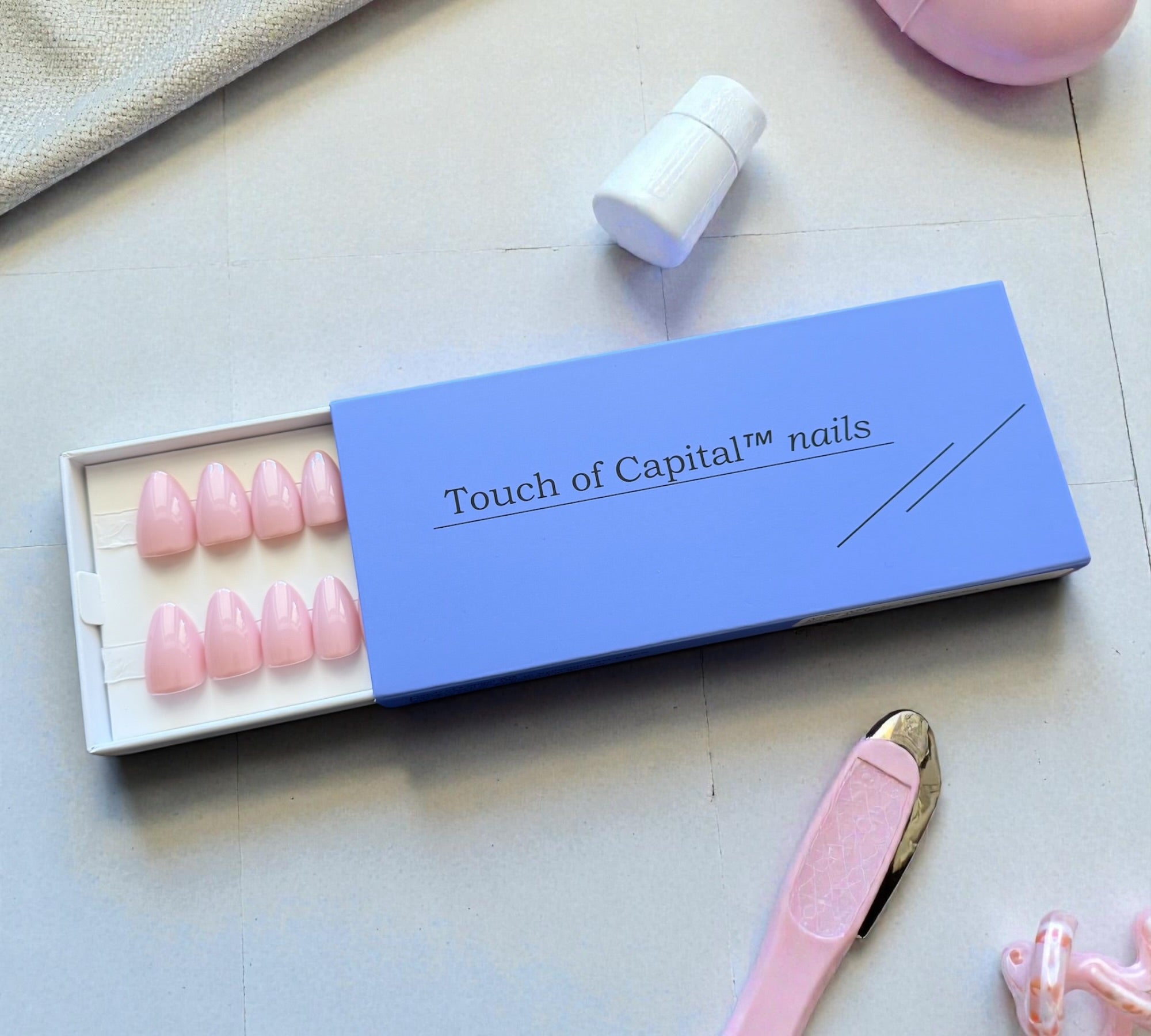 Press On Nails – Nude Pink Rose Elegance | Short Almond | Touch of Capital Nails