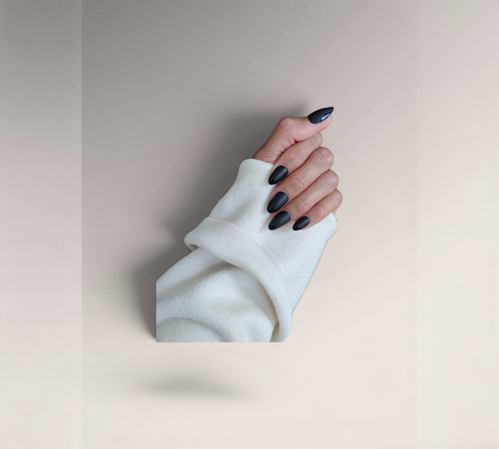 Press On Nails – Black Matte French | Short Almond | Touch of Capital Nails