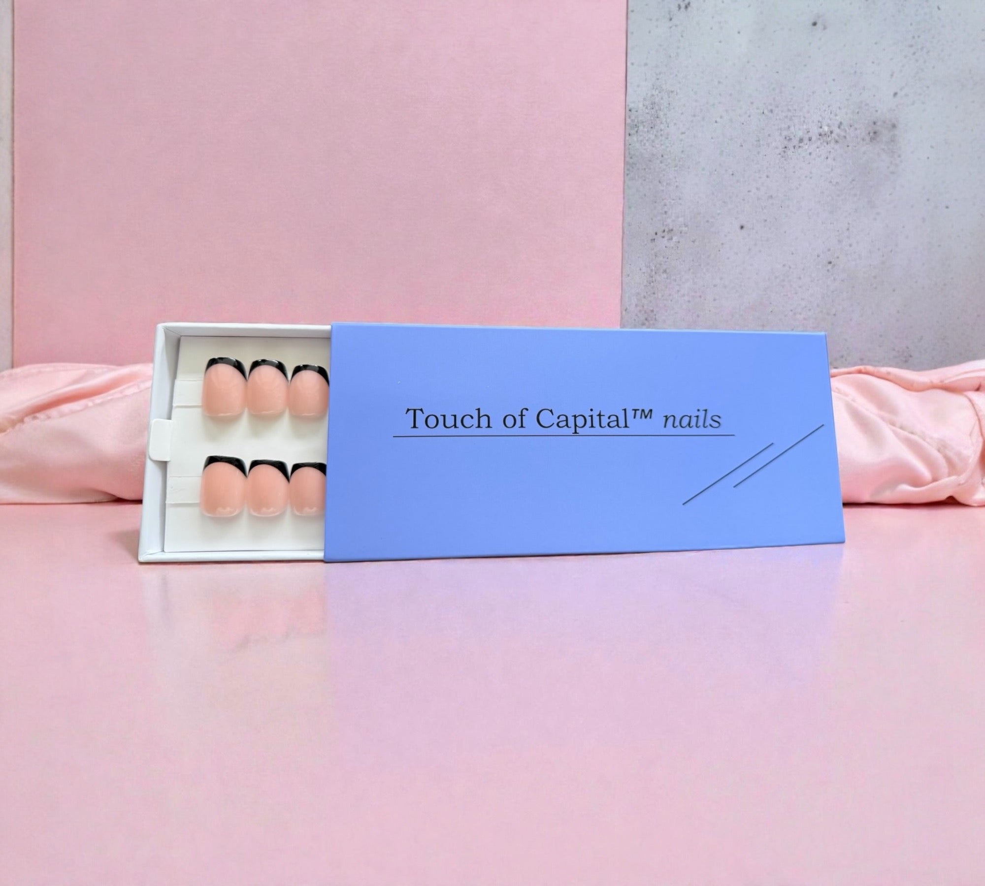 Press-On Nails – Mini Black French | Short Square | Touch of Capital Nails