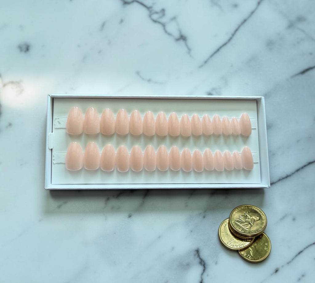 Press-On Nails – Polished Pearl Pale Pink | Short Almond | Touch of Capital Nails