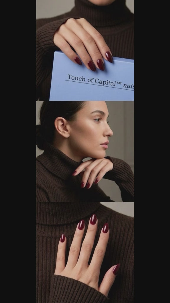 Short Almond Dark Burgundy Red Press On Nails | The Finance Director | Touch of Capital Nails